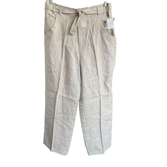Vtg 80's 90's Pants Sarah Chapman 100% Linen Wide Leg Beige Sz 12 Coastal Beachy - Picture 1 of 11